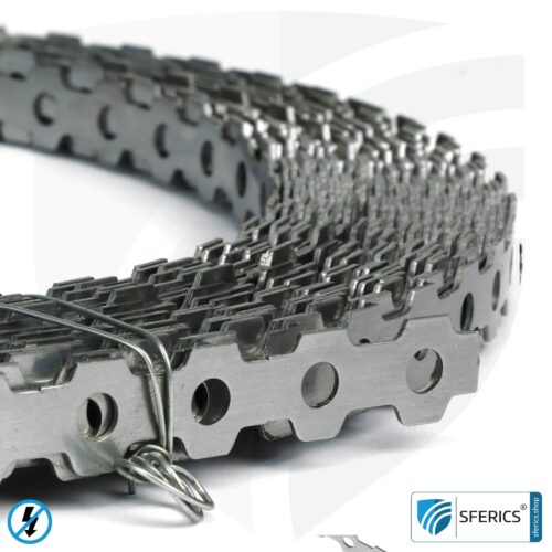 Edelstahl Erdungsband | Lochband | Metallband zur Erdung von Armierungsgewebe, Abschirmgewebe und Abschirmvlies