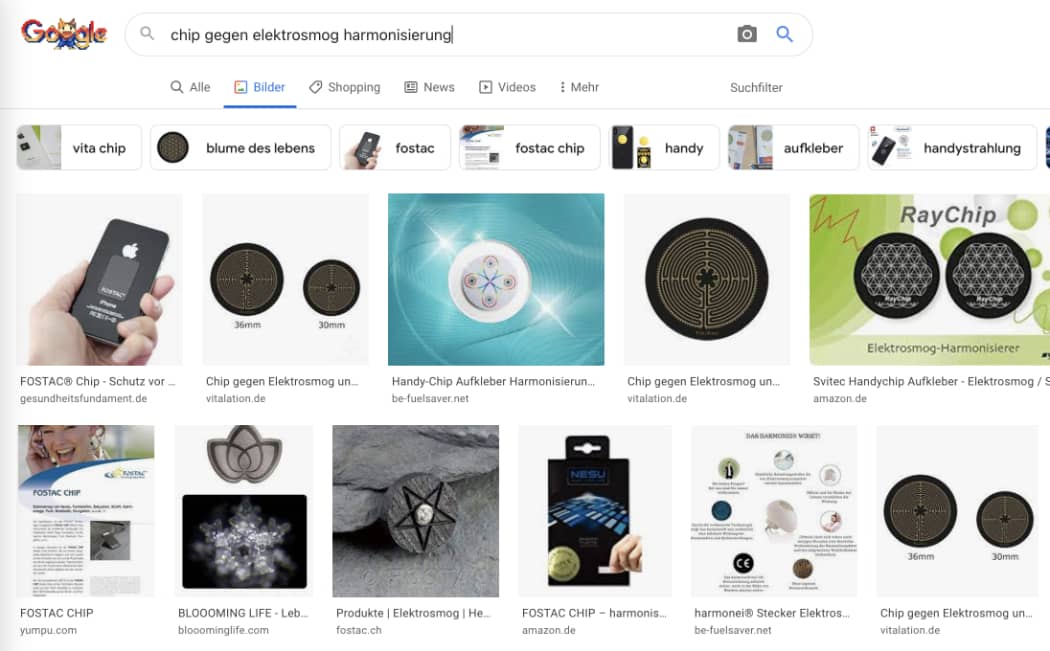 Auszug bei Google | Harmonisierungs-Chips gegen Elektrosmog / Esoterik