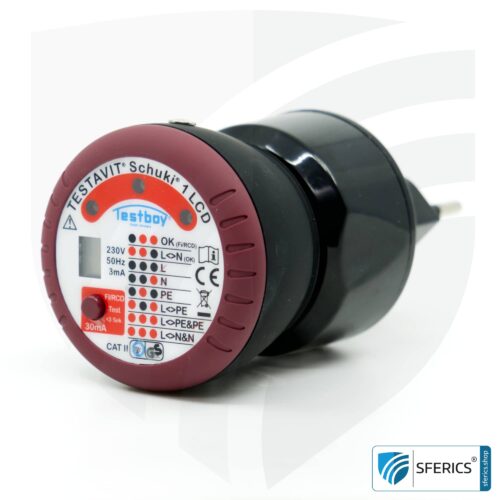TESTAVIT SCHUKI 1 LCD | Steckdosen Sockel Tester mit FI Auslösung | Schneller Check der Erdung, Verdrahtung und FI Schutzschalter | Schweiz