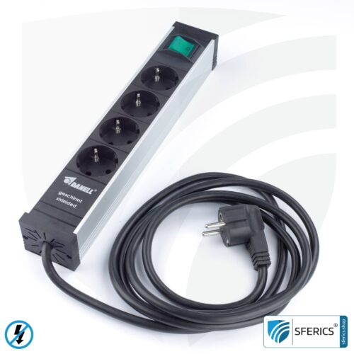 Steckdosenleiste 4-fach, geschirmt NF | mit Ein/Aus Schalter | Typ EF (Schuko)