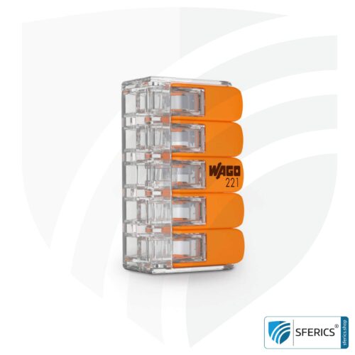 WAGO Compact Verbindungsklemme, Serie 221 | Modell 221-415 | für 5 eindrahtige, feindrahtige und mehrdrähtige Leiter | Alternative zur Lüsterklemme