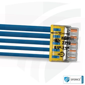 WAGO Compact Steckklemmen bzw. Verbindungsdosenklemmen | Modell 2273-205 | für 5 eindrähtige Leiter | Leiterquerschnitt 0,5 bis 2,5 mm² | 450V / 24 A | 100 Stück pro Packung