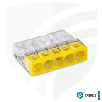 WAGO Compact Steckklemmen bzw. Verbindungsdosenklemmen | Modell 2273-205 | für 5 eindrähtige Leiter | Leiterquerschnitt 0,5 bis 2,5 mm² | 450V / 24 A | 100 Stück pro Packung