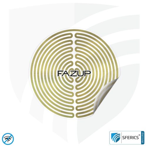 FAZUP Antennen Patch | Edition GOLD | Ferritkern fürs kabelgebundene Headset inklusive | Innovative Technologie gegen Elektrosmog | Schützt vor unnötig hoher Bestrahlung durch's eigene Mobiltelefon