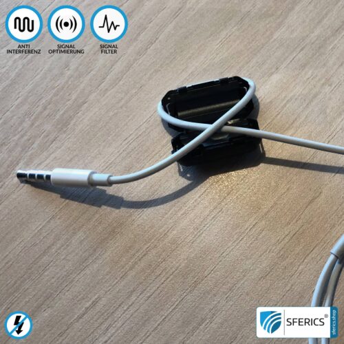 Ferritkern Filter gegen Elektrosmog im Headsetkabel | schwarz, klickbar, für 5 mm Kabel | GRATIS 1 Stück als Geschenk!