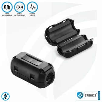 Ferritkern Filter gegen Elektrosmog im Headsetkabel | schwarz, klickbar, für 5 mm Kabel | GRATIS 1 Stück als Geschenk!