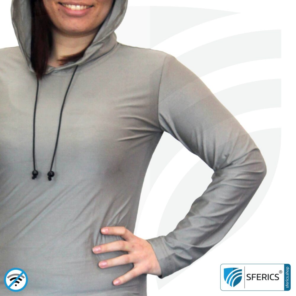 Abschirmender Hoodie bzw. Kapuzenpullover | Schutz bis 50 dB vor HF Elektrosmog (Handy, WLAN, LTE) | Ideal für elektrosensible Menschen | Wirkungsvoll gegen 5G!