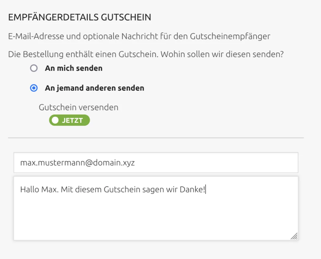 150 Euro Gutschein mit Nachricht