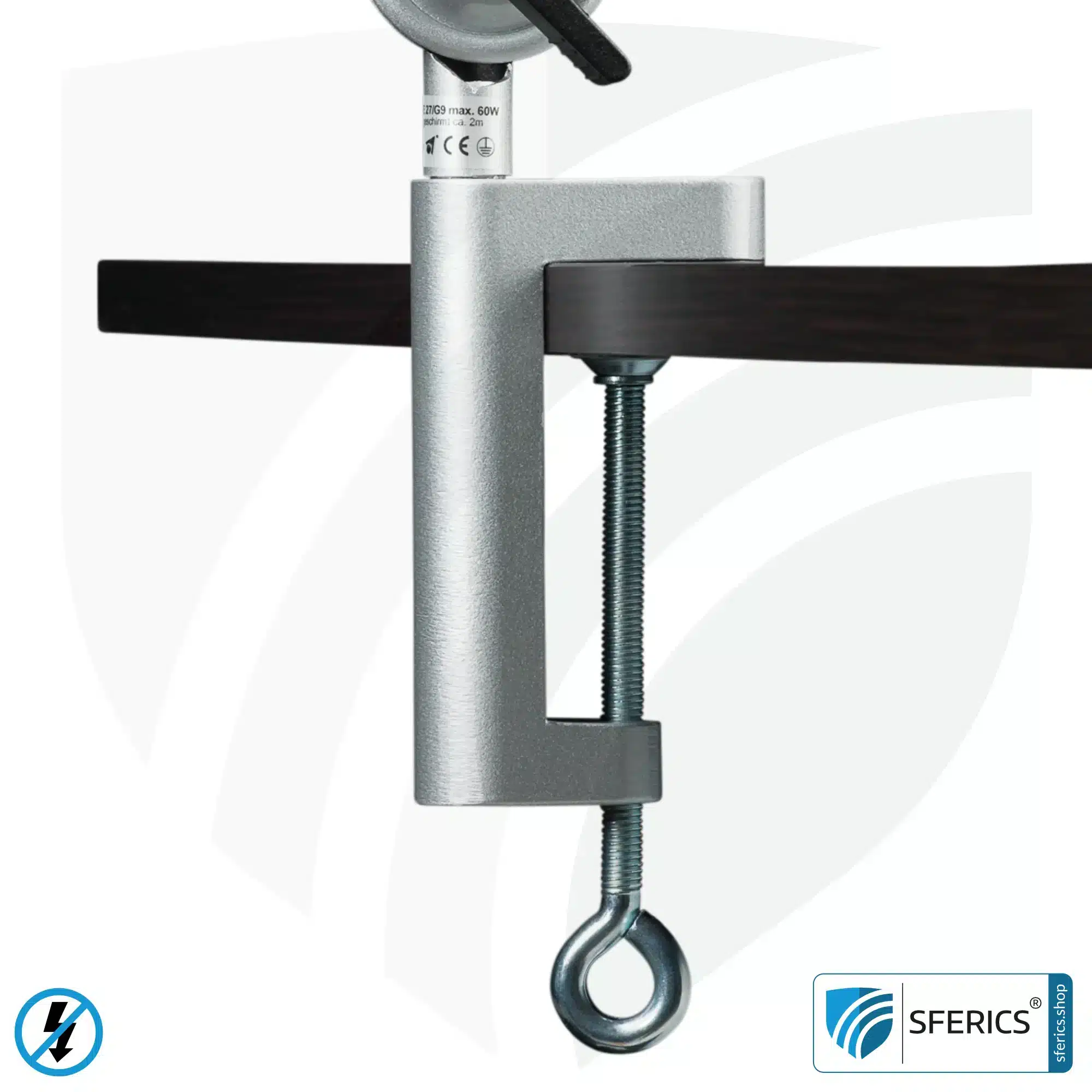 Fixierung der geschirmten Lampe für Schreibtisch, Arbeitsplatz oder Werkstatt | Design SILBER 5 Klemmfuss Fixierung der geschirmten Lampe für Schreibtisch, Arbeitsplatz oder Werkstatt | Design SILBER.