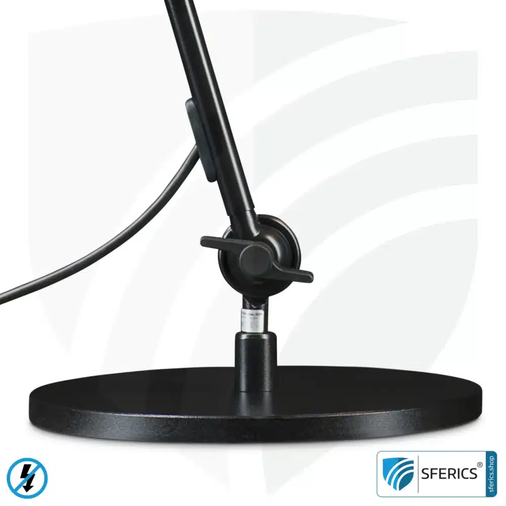 Geschirmte Lampe im Design SCHWARZ | Schreibtischlampe für den hellen Arbeitplatz oder als geniale Werklampe | E27 Fassung. Tischfuss.