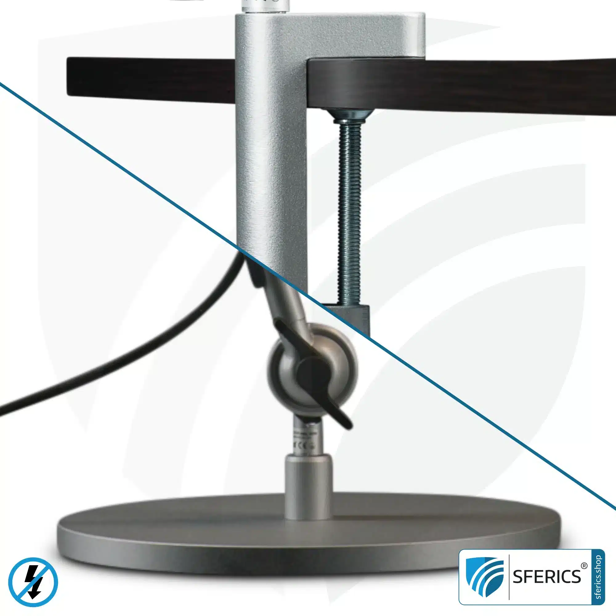 Fixierung der geschirmten Lampe für Schreibtisch, Arbeitsplatz oder Werkstatt | Design SILBER 3 Fixierung der geschirmten Lampe für Schreibtisch, Arbeitsplatz oder Werkstatt | Design SILBER