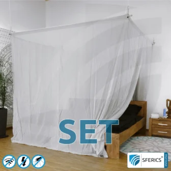 Abschirmender Baldachin Elektrosmog PRO light im Set | DOPPELBETT | Abschirmung Funk bis 99,99 % (42 dB). Erdbar. Wirkungsvoll gegen 5G!