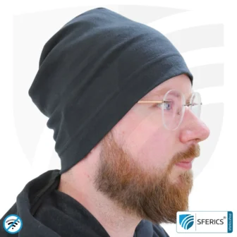 Abschirmende Mütze | Schutz bis 40 dB vor HF Elektrosmog (Handy, WLAN, LTE) | Black-Jersey | Wirkungsvoll gegen 5G!