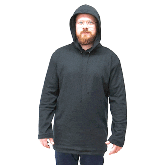 Abschirmender Hoodie | Langarm T-Shirt mit Kaputze | Schutz bis 40 dB vor HF Elektrosmog (Handy, WLAN, LTE) | strapazierfähig, aus Black-Jersey Abschirmstoff | 5G ready!