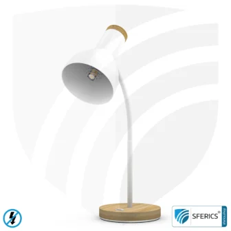 Geschirmte Tischleuchte BERLIN, pulverbeschichtet | Schwanenhals, in alle Richtungen drehbar | Holzfuß aus Bambus | G9 Fassung