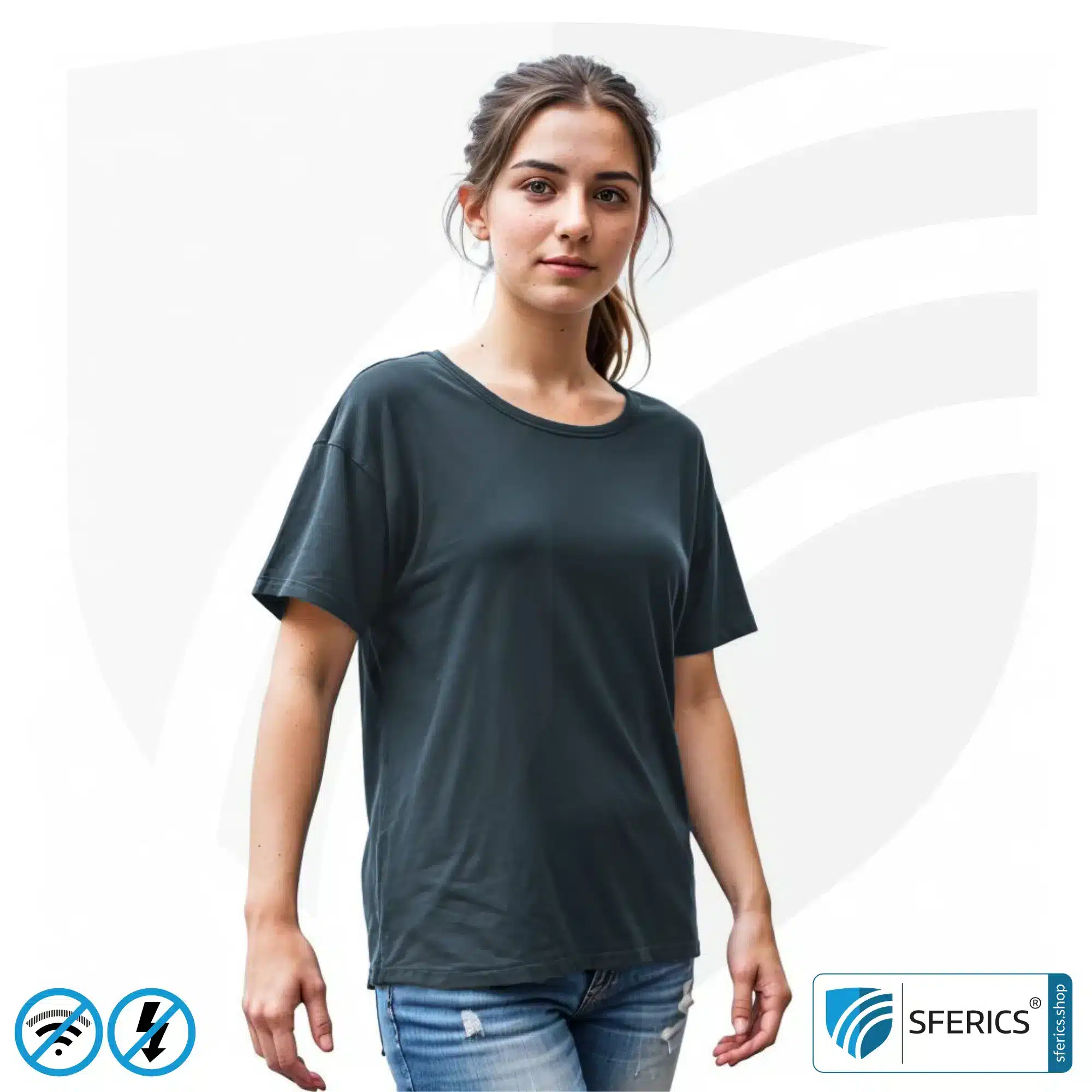 T-Shirt, abschirmend + schwarz | Schutz bis 40 dB vor HF Elektrosmog (Handy, WLAN, LTE) | strapazierfähig, aus Black-Jersey Abschirmstoff | 5G ready! 4 Abschirmendes T-Shirt | Schutz bis 40 dB vor HF Elektrosmog (Handy, WLAN, LTE) | strapazierfähig, aus Black-Jersey Abschirmstoff | 5G ready!