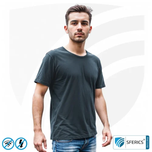 T-Shirt, abschirmend + schwarz | Schutz bis 40 dB vor HF Elektrosmog (Handy, WLAN, LTE) | strapazierfähig, aus Black-Jersey Abschirmstoff | 5G ready! 1 Abschirmendes T-Shirt | Schutz bis 40 dB vor HF Elektrosmog (Handy, WLAN, LTE) | strapazierfähig, aus Black-Jersey Abschirmstoff | 5G ready!