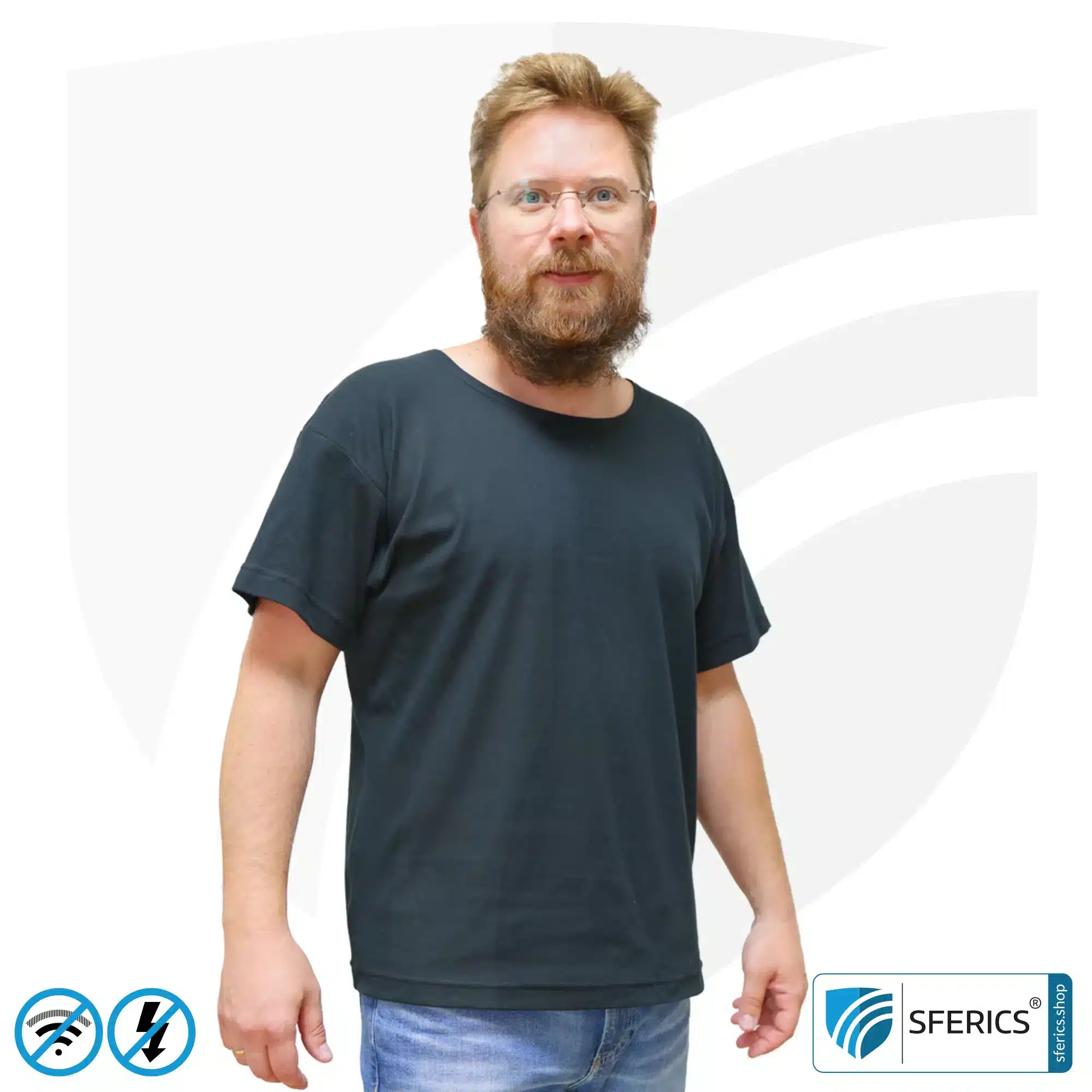 T-Shirt, abschirmend + schwarz | Schutz bis 40 dB vor HF Elektrosmog (Handy, WLAN, LTE) | strapazierfähig, aus Black-Jersey Abschirmstoff | 5G ready! 5 Abschirmendes T-Shirt | Schutz bis 40 dB vor HF Elektrosmog (Handy, WLAN, LTE) | strapazierfähig, aus Black-Jersey Abschirmstoff | 5G ready!