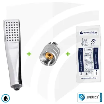 Handdusche UPGRADE DELUXE SET 10 Legio | ET10L Wasserspar Adapter + Design Duschkopf - Handbrause | ecoturbino® 12 Handdusche UPGRADE DELUXE SET 10 Legio | ET10L Wasserspar Adapter + Design Duschkopf - Handbrause | ecoturbino® silber