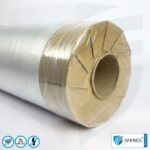 A300 HEMP | Abschirmung nach Militärstandard MIL-STD-188-125 | doppelt kaschiertes Vlies für redundante High-End Abschirmung EMF | HF Schirmdämpfung bis 123 dB | hoch effektiv gegen Funkstahlung + elektromagnetische Impulse. 90 cm Breite.