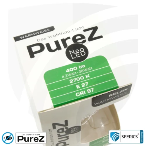 4,2 Watt LED Filament Pure-Z NEO | Hell wie 38 Watt, 400 Lumen | CRI 97 | flimmerfrei | warmweiß | E27 | klar