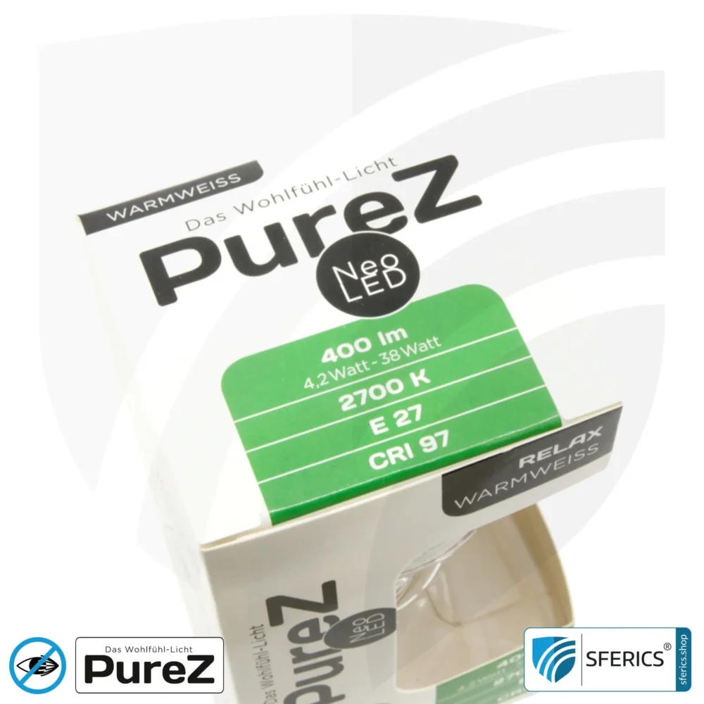 4,2 Watt LED Filament Pure-Z NEO | Hell wie 38 Watt, 400 Lumen | CRI 97 | flimmerfrei | warmweiß | E27 | matt