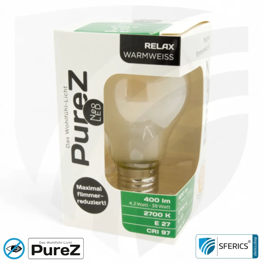 4,2 Watt LED Filament Pure-Z NEO | Hell wie 38 Watt, 400 Lumen | CRI 97 | flimmerfrei | warmweiß | E27 | matt