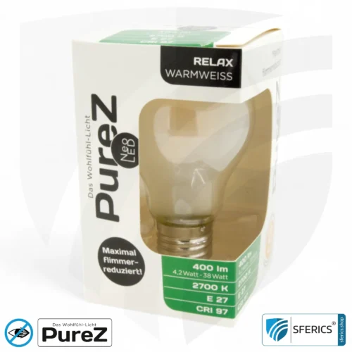 4,2 Watt LED Filament Pure-Z NEO | Hell wie 38 Watt, 400 Lumen | CRI 97 | flimmerfrei | warmweiß | E27 | matt