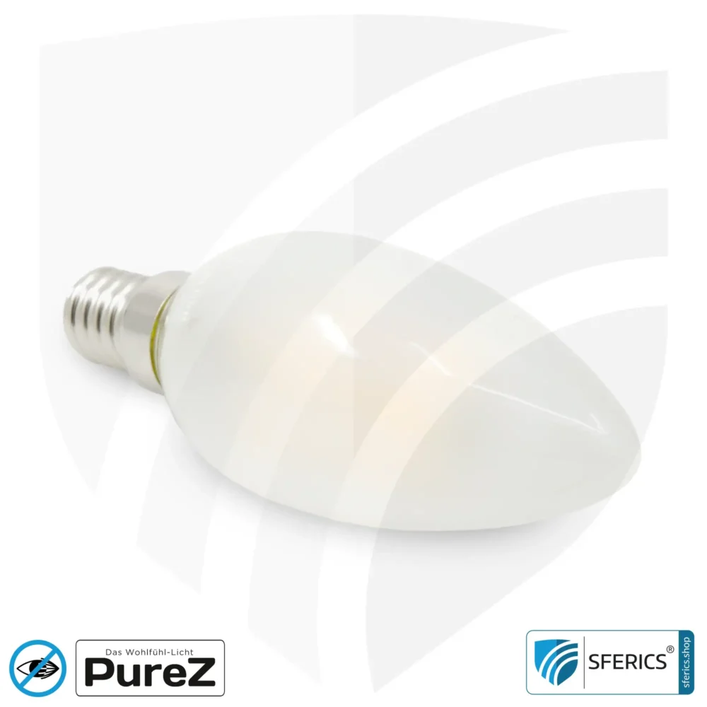 4 Watt LED Filament Kerze Pure-Z NEO | Hell wie 38 Watt, 400 Lumen | CRI 97 | flimmerfrei | warmweiß | E14 | matt
