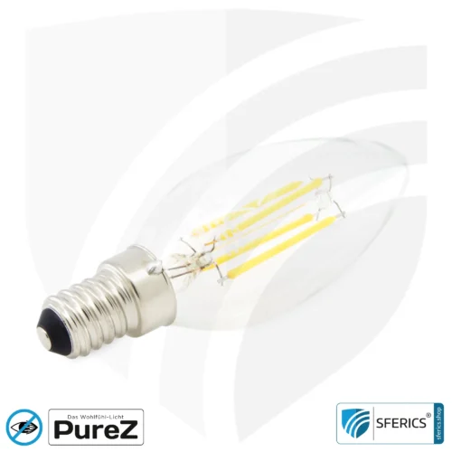 4 Watt LED Filament Kerze Pure-Z NEO | Hell wie 38 Watt, 400 Lumen | CRI 97 | flimmerfrei | warmweiß | E14 | klar