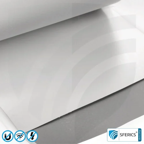 Magnetfeld Abschirmfolie M2A | sehr dünne, zweilagige Folie zur wirkungsvollen Magnetfeld Abschirmung | Aluminiumoberfläche für sehr hohe HF Schirmdämpfung | 21 cm Breite | erdbar